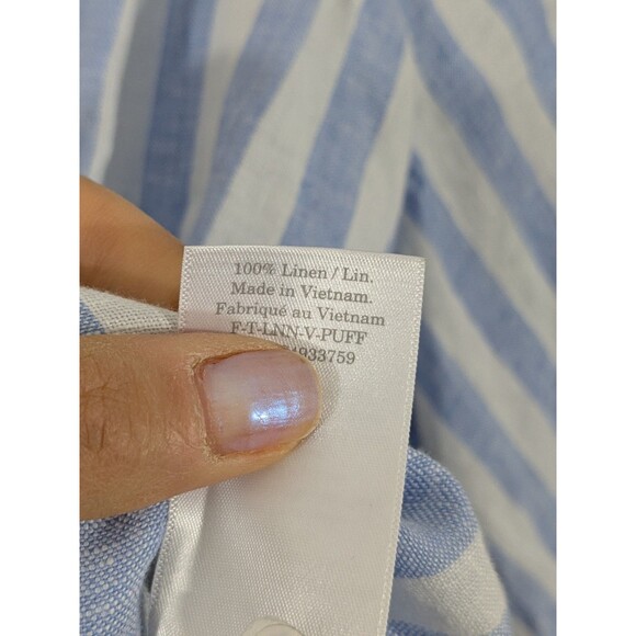 Everlane The Linen Puff Sleeve Shirt Blue White Stripe Button Down Oversized XS - Picture 8 of 9